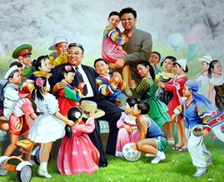 Kim Il-Sung und Kim Jong-Il mit Kindern Malerei